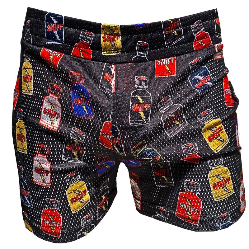 See Thru Sports Mesh Shorts With Pockets Sniff Print - Black