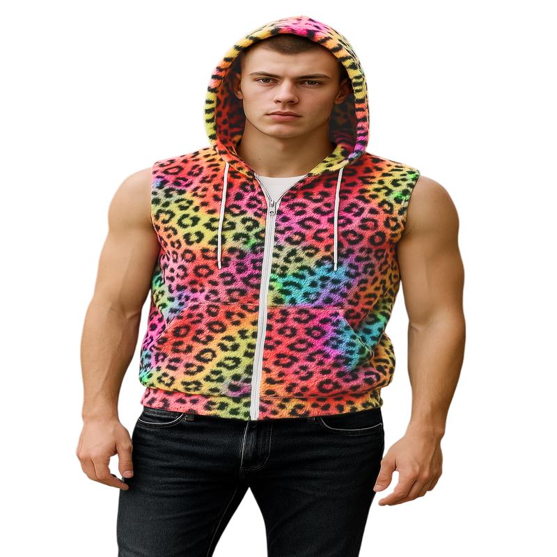 Animal Sleeveless Fur Hoodie - Black Multi