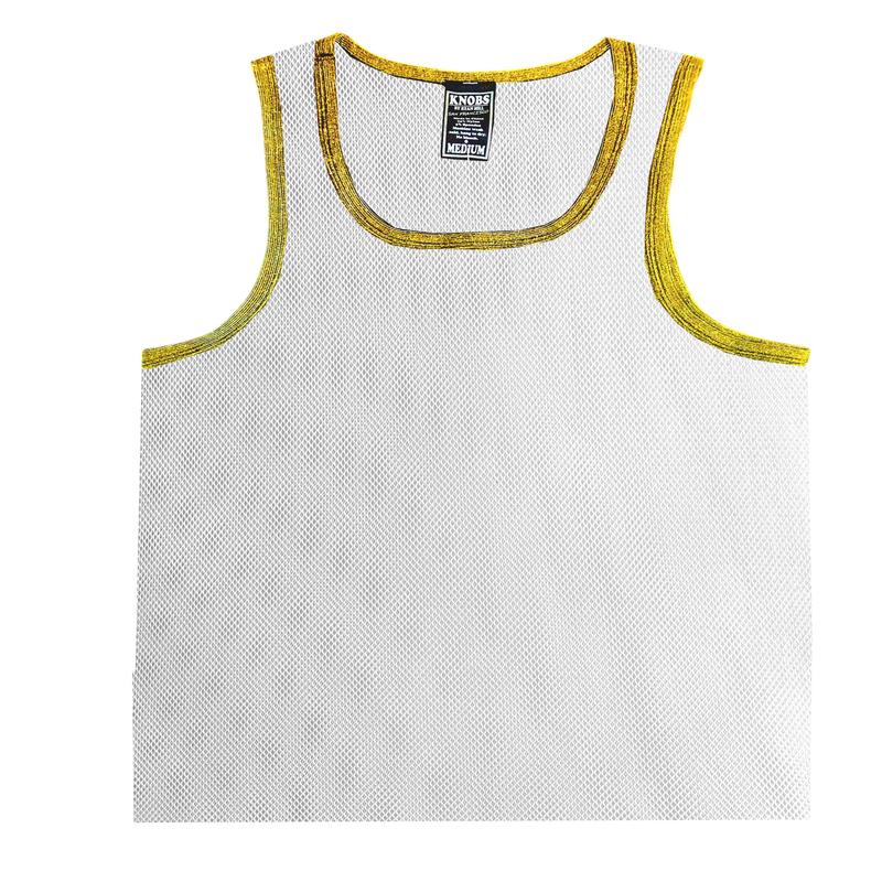 Contrast Glitter Trim Mesh Tank - White Gold