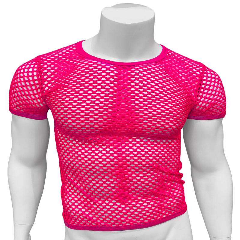 Fishnet Short Sleeve Tee - Hot Pink