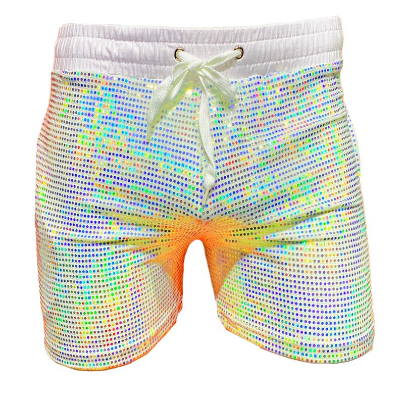 Flat Sequins Shorts - WHITE HOLOGRAPHIC