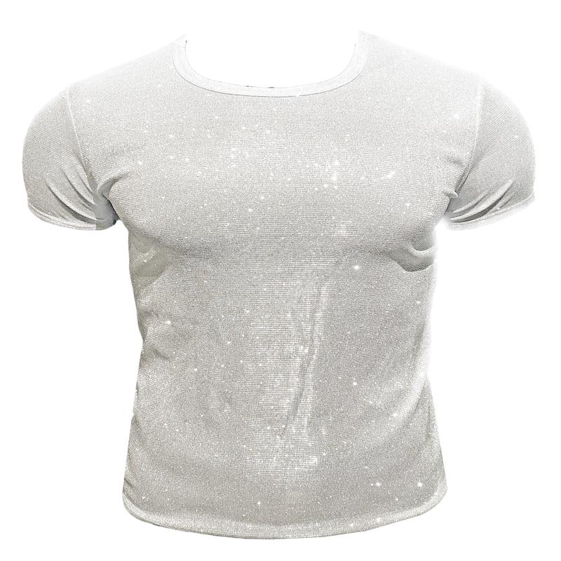 Glitter Short Sleeve Tee - White Silver