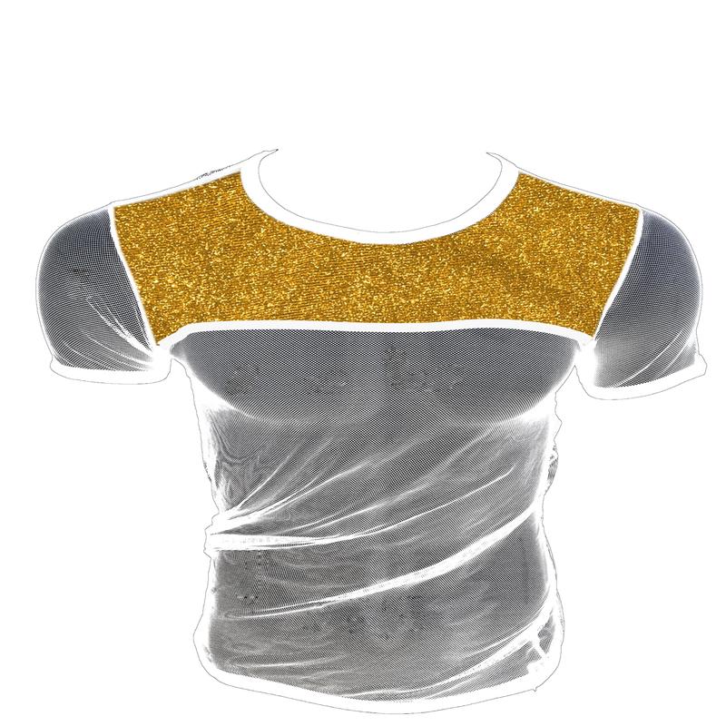 Glitter Trim Mesh Tee - White Gold