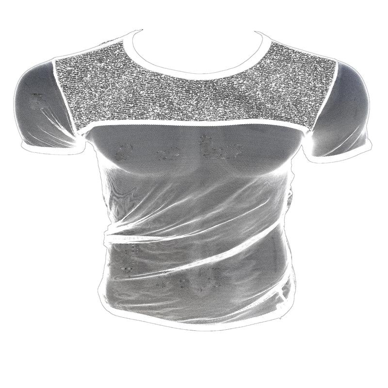 Glitter Trim Mesh Tee - White Silver
