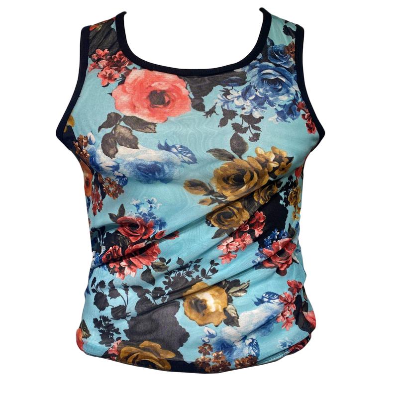 Mesh Floral Print Tank - Sky Blue