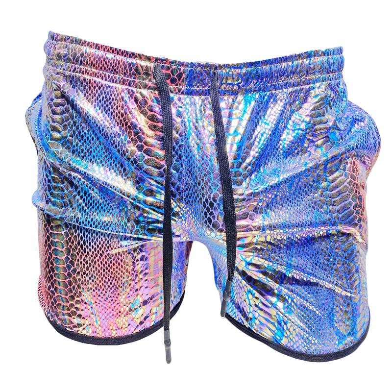 Metallic Snake Pocket Shorts - BLUE PINK