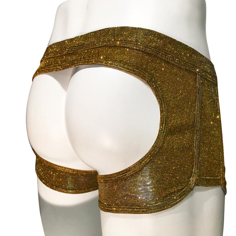 Open Butt Jock Trunk Gold Glitter