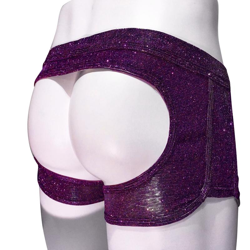 Open Butt Jock Trunk Purple Glitter