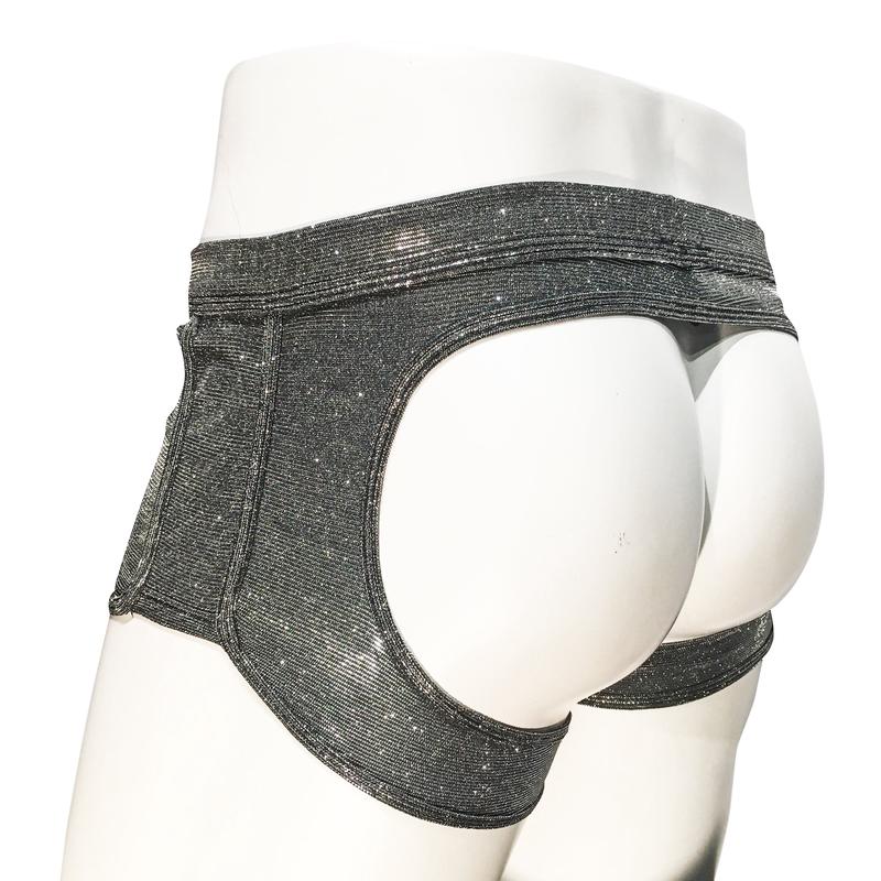 Open Butt Jock Trunk Silver Glitter