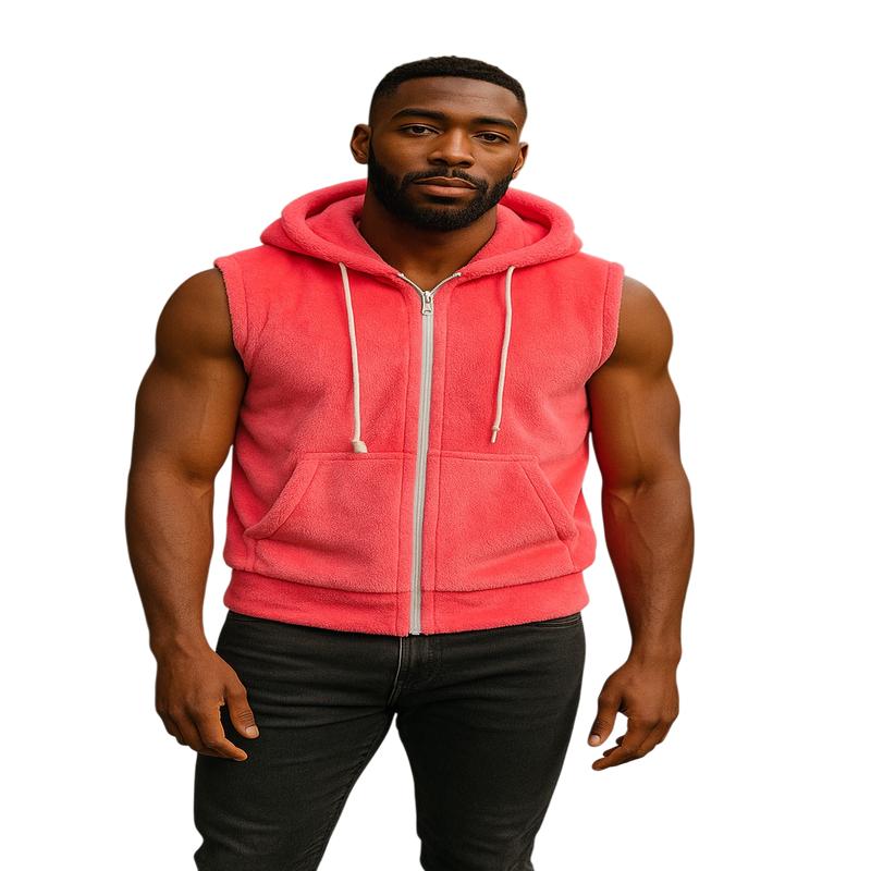 Short Fur Sleeveless Hoodie - Hot Pink