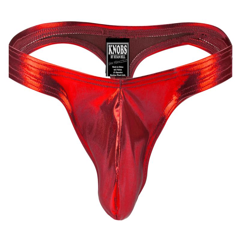 Solid Metallic Thong - Red
