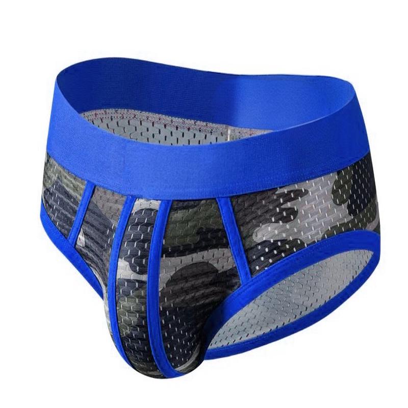 Contrast Trim Sports Mesh Camo Brief - Blue
