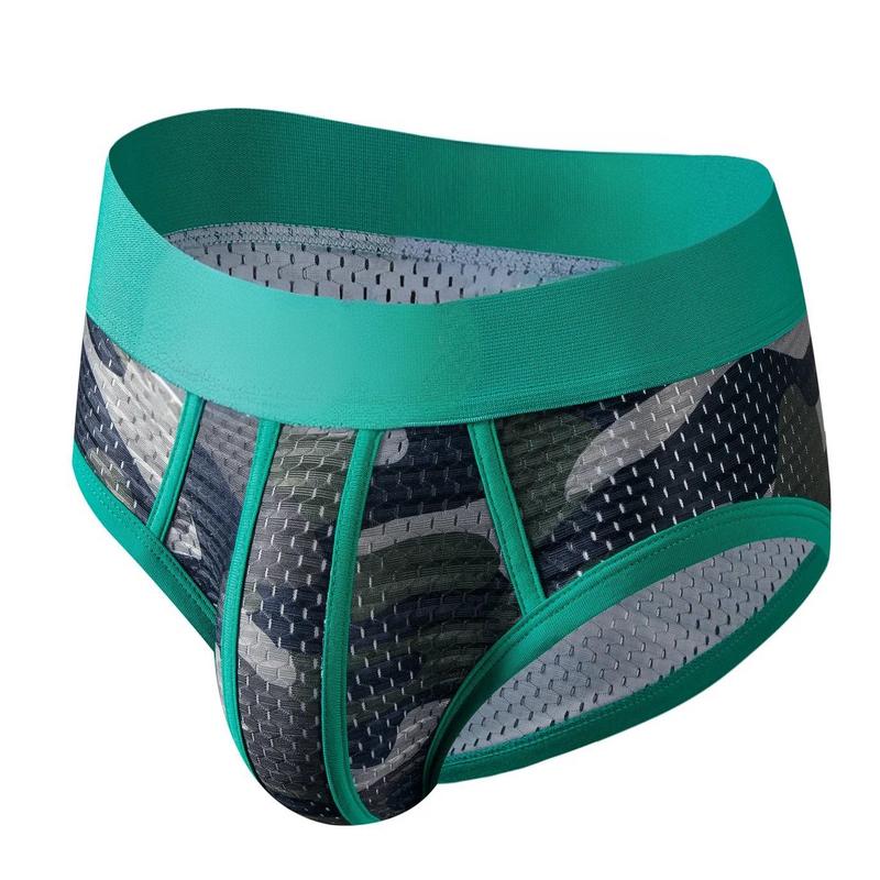 Contrast Trim Sports Mesh Camo Brief - Green