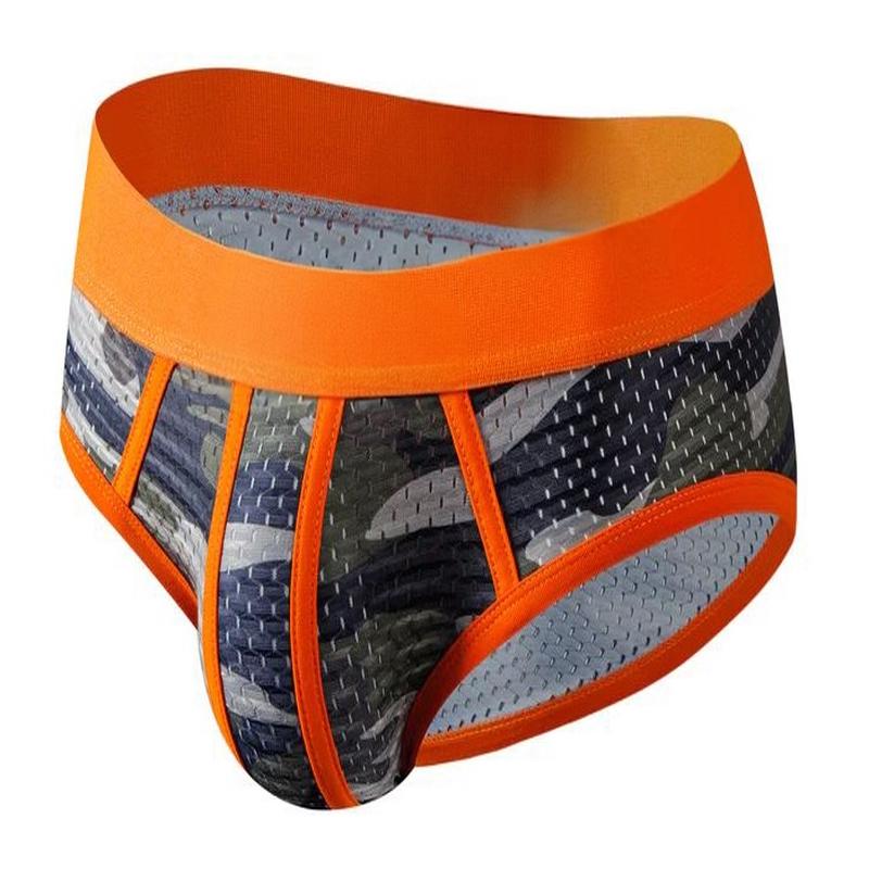 Contrast Trim Sports Mesh Camo Brief - Orange