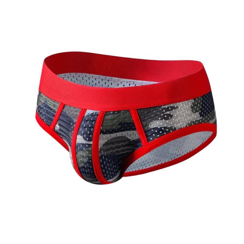 Contrast Trim Sports Mesh Camo Brief - Red
