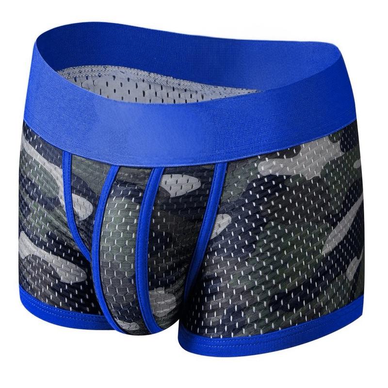 Contrast Trim Sports Mesh Camo Trunk - Blue