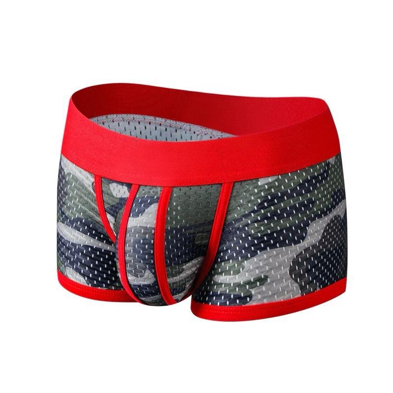 Contrast Trim Sports Mesh Camo Trunk - Red