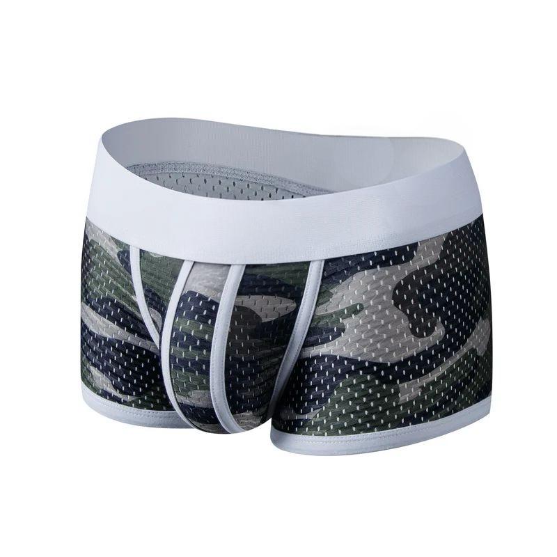 Contrast Trim Sports Mesh Camo Trunk - White