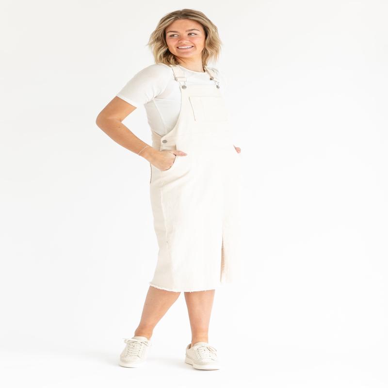 Cream Denim Jumper Overall Dress - FINAL SALE