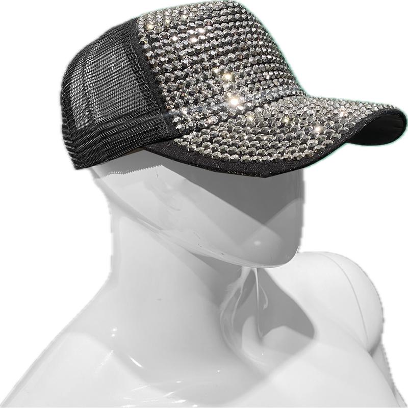 Diamond Rhinestones Cap - Black Silver