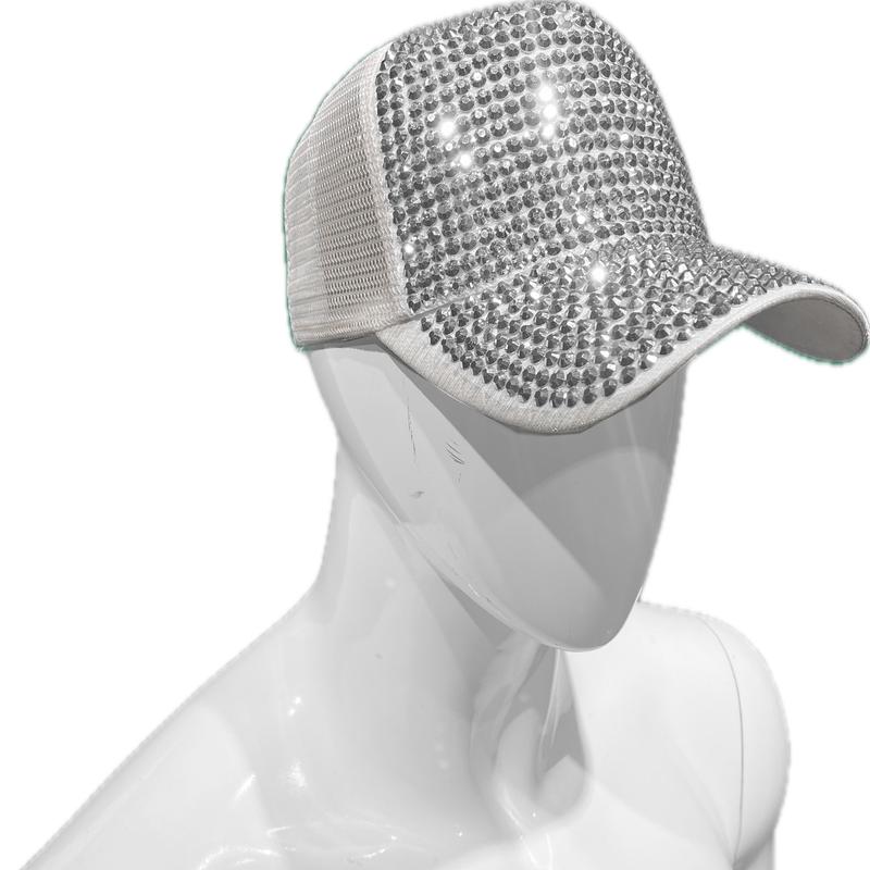 Diamond Rhinestones Cap - White Silver