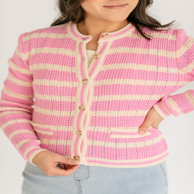 Edolie Pink Striped Button Up Cardigan - FINAL SALE