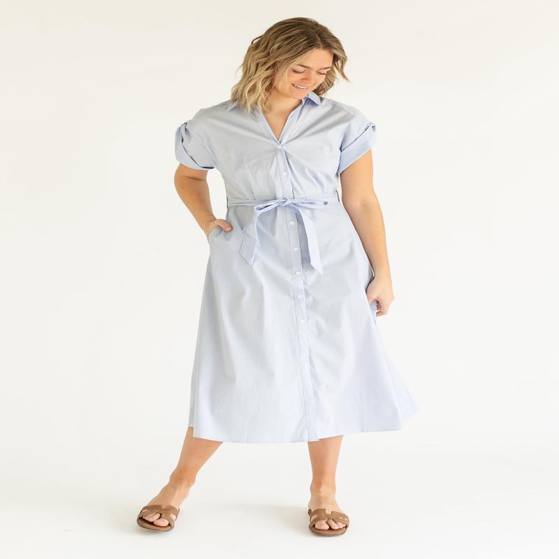 elan Blue Striped Short Sleeve Shirt Dress - FINAL SALE