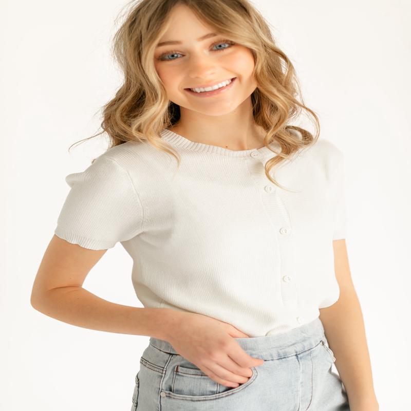 elan Short Sleeve Button Up Knit Cardigan - FINAL SALE