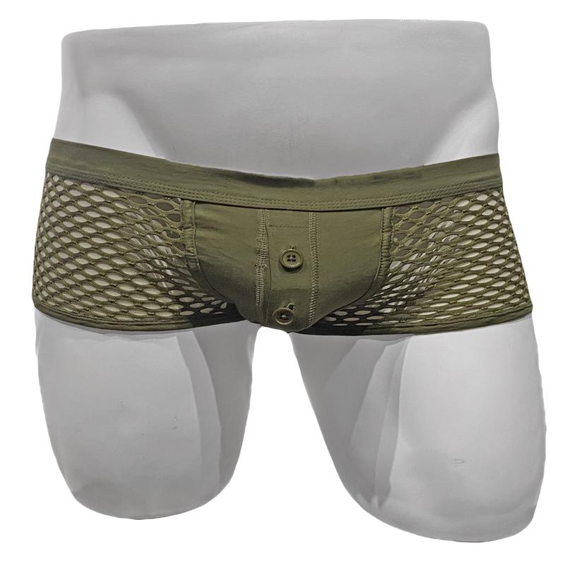 Fishnet Cotton Button Trunks - Army Green