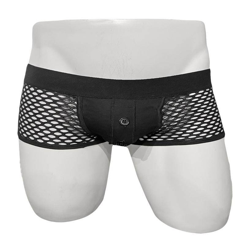 Fishnet Cotton Button Trunks - Black