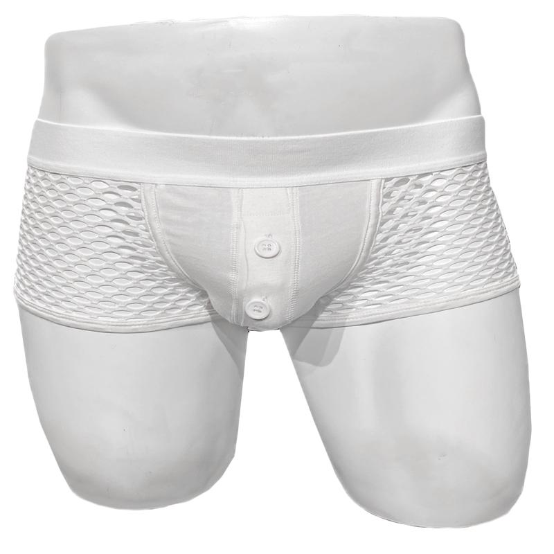 Fishnet Cotton Button Trunks - White