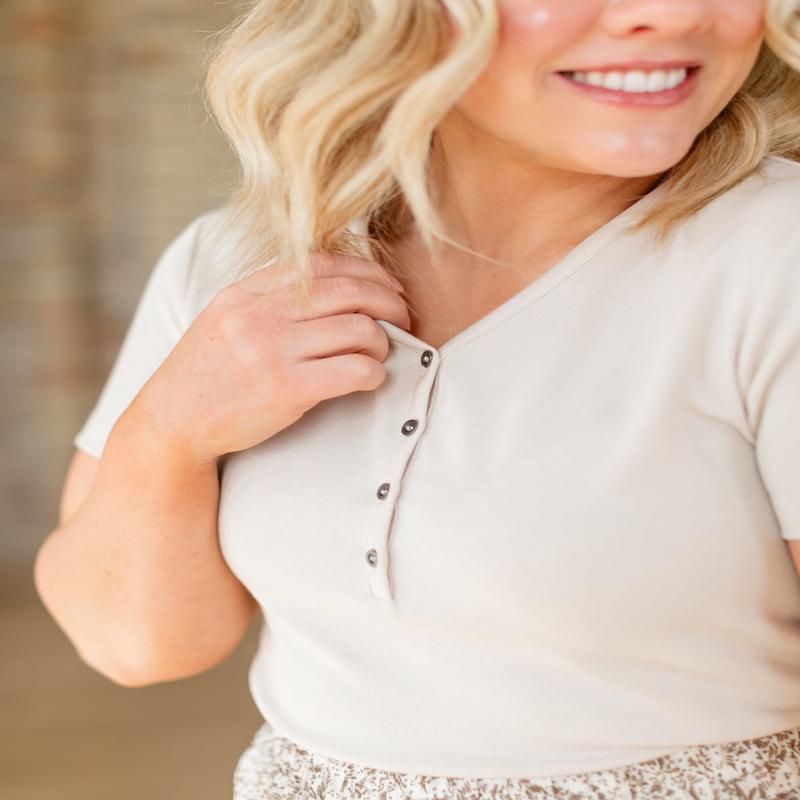 Half Button Ribbed T-shirt - FINAL SALE