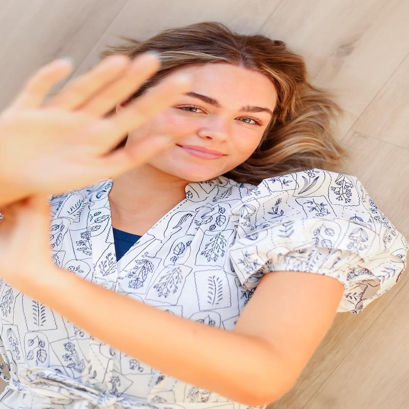 Half Button Short Puff Sleeve Belted Maxi Dress - FINAL SALE