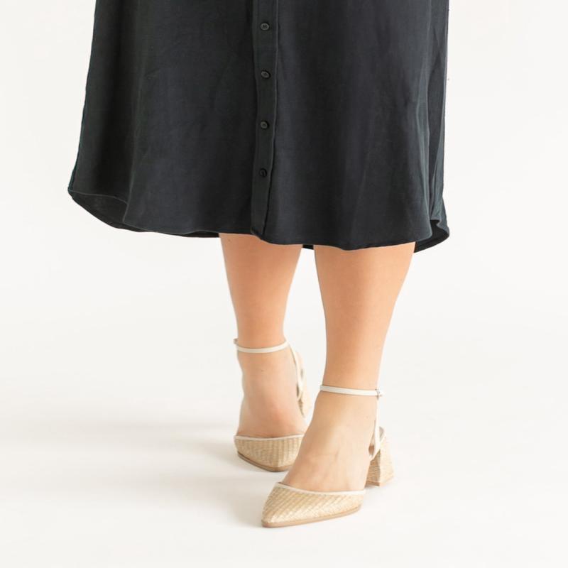 Natural Pointed Toe Ankle Strap Heel - FINAL SALE