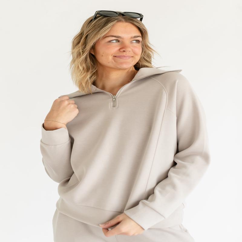 Quarter Zip Soft Modal Lounge Pullover Sweatshirt - FINAL SALE
