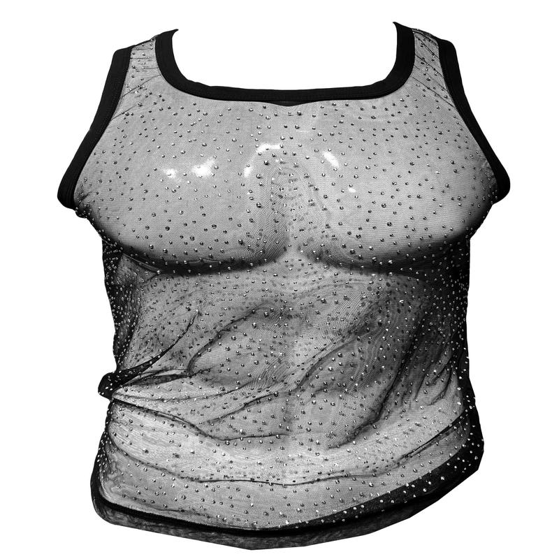 Rhinestone Mesh Tank - Black Clear