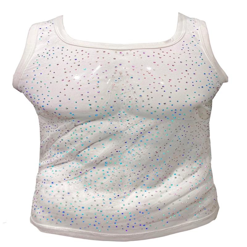 Rhinestone Mesh Tank - White Multi