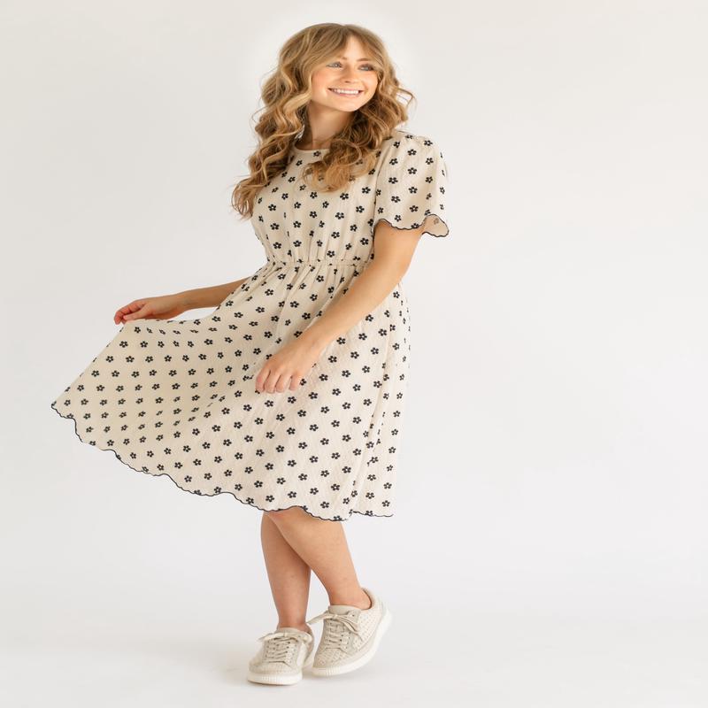 Scallop Edge Navy Floral Midi Dress - FINAL SALE