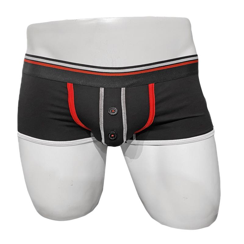 Solid Cotton Button Trunks - Black Striped