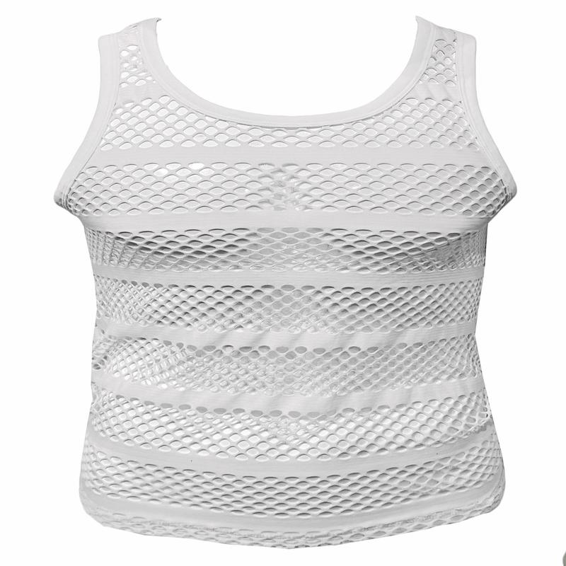 Striped Fishnet Tank - White