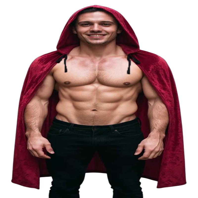 Velvet Hooded Cape 130cm (51 in) - Dark Red