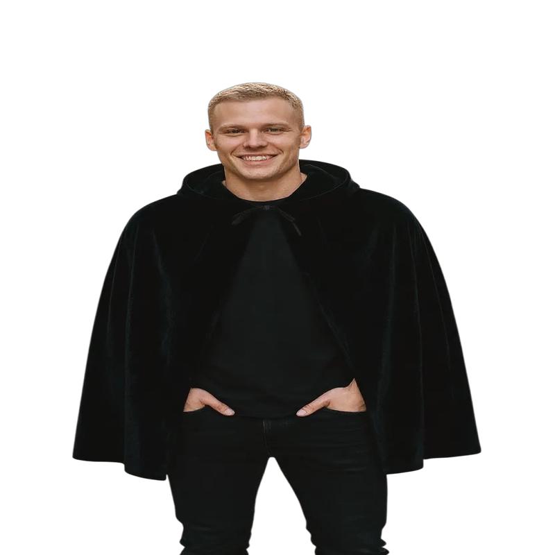 Velvet Hooded Cape 70cm (27.5in) - Black