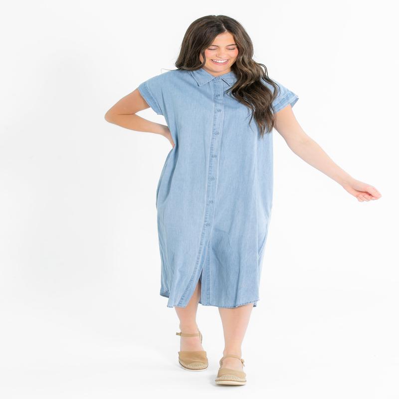 Energize Button Chambray Shirt Dress - FINAL SALE