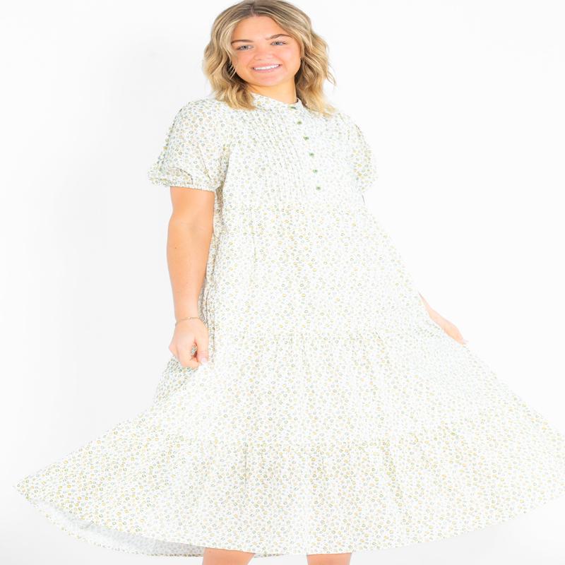 Floral Pintuck Button Front Maxi Dress - FINAL SALE