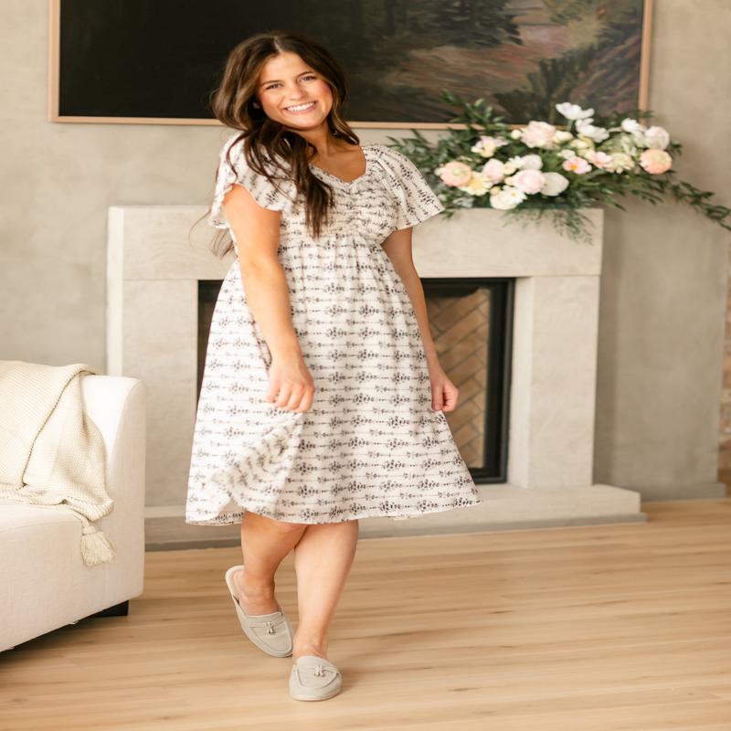 Flower Print Smocked Flutter Sleeve Midi Dress - FINAL SALE