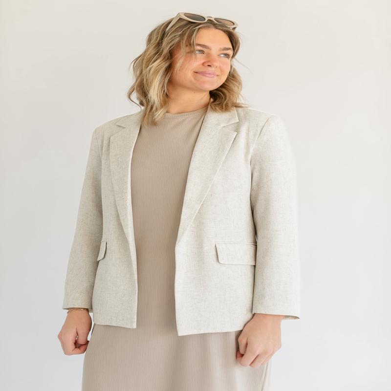 Linen Blend Open Front Blazer