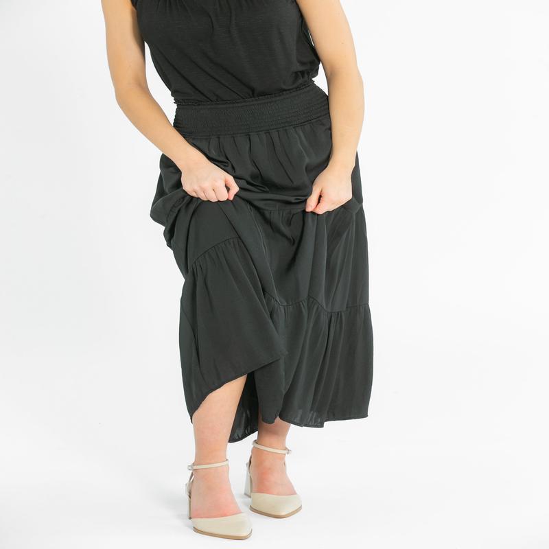 Liverpool Tiered Woven Black Maxi Skirt - FINAL SALE