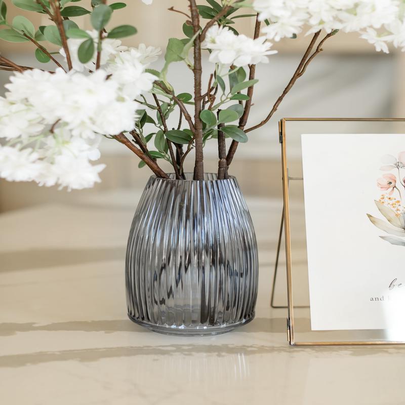 Ribbed Blue Gray Glass Vase - FINAL SALE