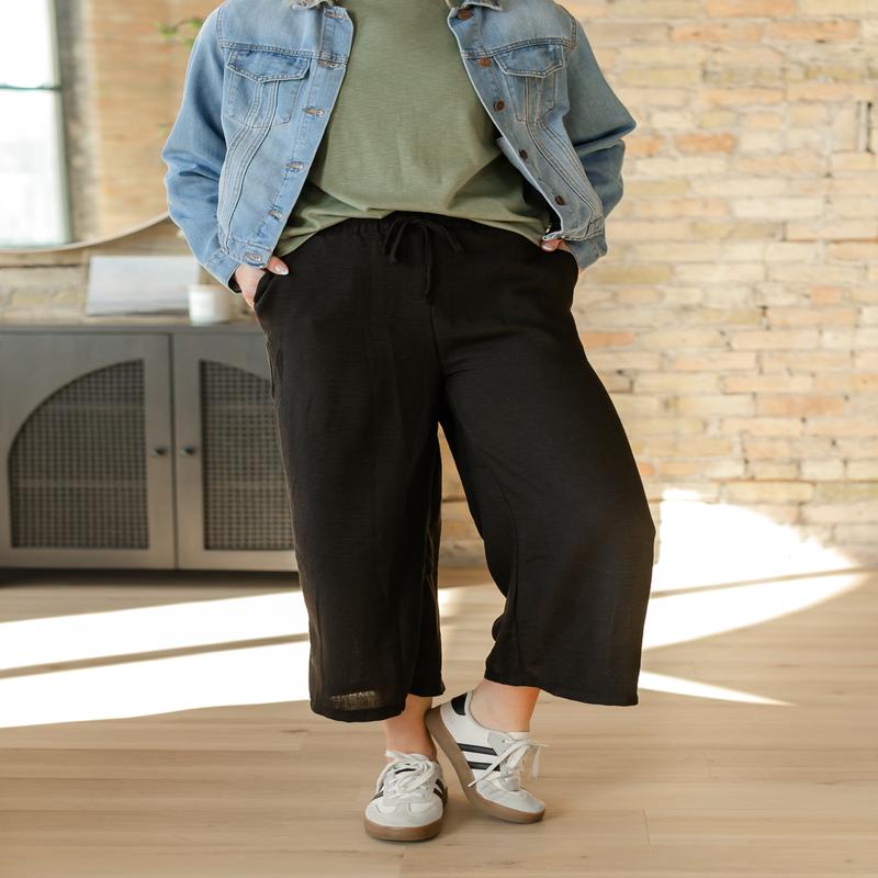 Smocked Waist Linen Feel Culottes - FINAL SALE