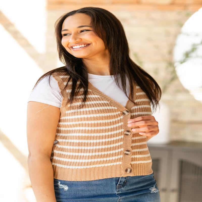 Striped Scalloped Detail Knit Vest - FINAL SALE